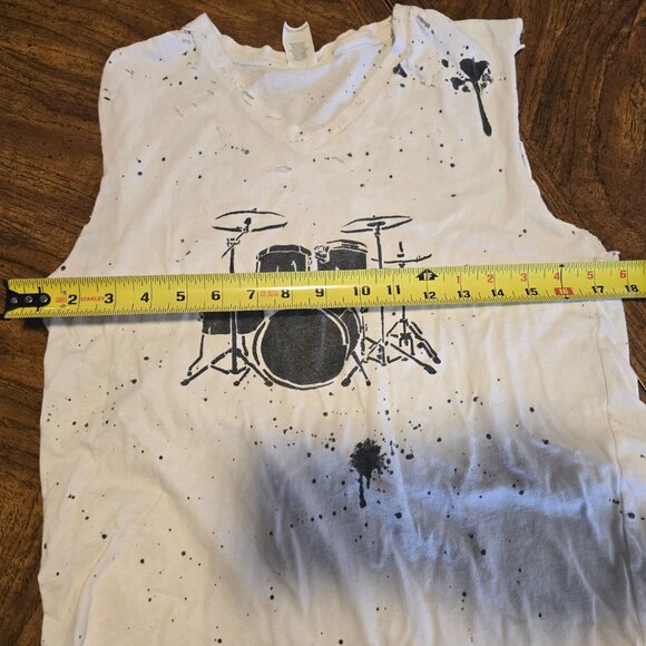 Custom Highly Distressed DIY/BOHO Drumset Punk Rock Cutoff Shirt Size M Cotton - Picture 5 of 9